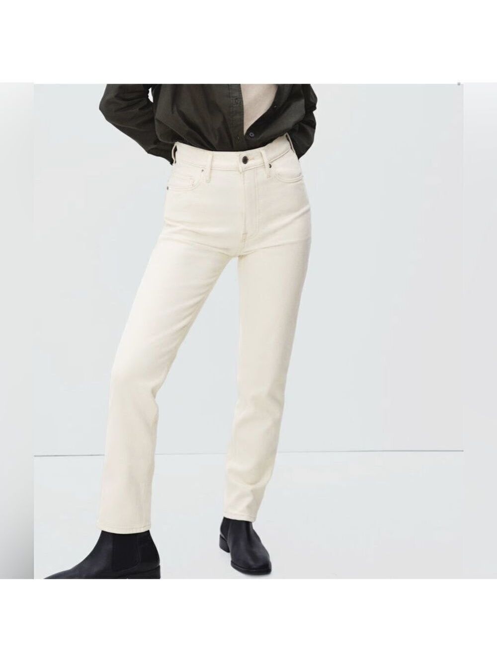 Everlane The Original Cheeky High Rise Ecru Crop Jeans